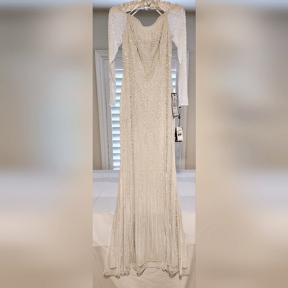 Adrianna Papell Embellished Off the Shoulder Gown, size 0, white